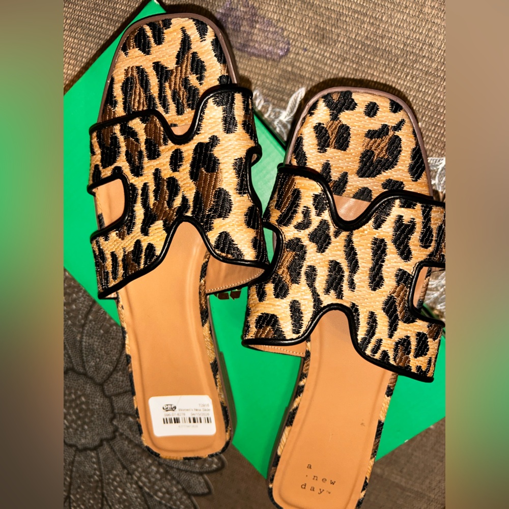 a new day Leopard-Print Slide Mules in Tan and Black